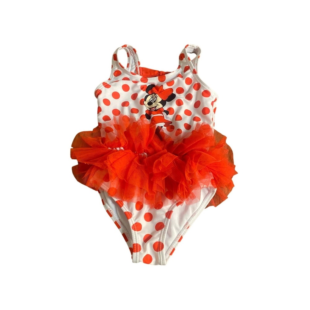 Disney Minnie Mouse red white polka dot tutu‎ toddler one piece swimsuit SIZE 3T